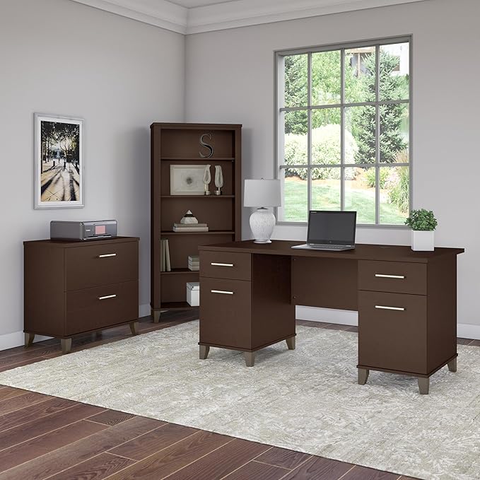 Bush Furniture Somerset 5 Shelf Bookcase in Mocha Cherry, Tall Bookshelf, Large Book Shelf for Living Room, Home Office, or Entryway