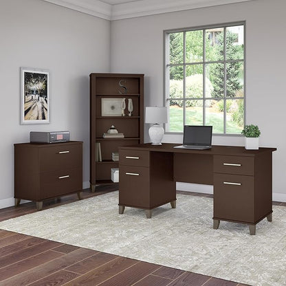 Bush Furniture Somerset 5 Shelf Bookcase in Mocha Cherry, Tall Bookshelf, Large Book Shelf for Living Room, Home Office, or Entryway