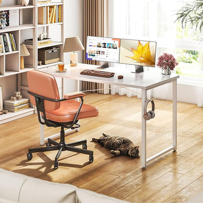 Coleshome 48 Inch Computer Desk, Modern Simple Style Desk for Home Office, Study Student Writing Desk, White