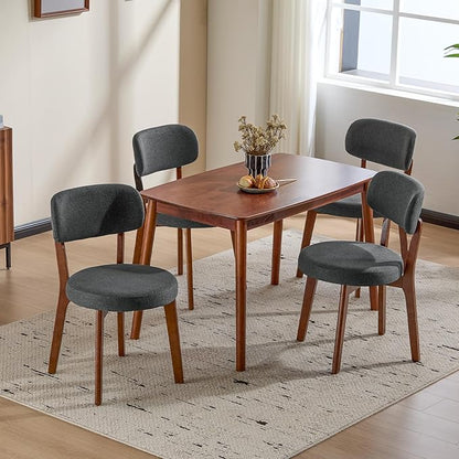 Furniliving Wooden Dining Chairs Set of 6, Mid-Century Modern Linen Upholstered Kitchen Chair with Solid Oak Wood, Farmhouse Dining Room Chairs, Grey