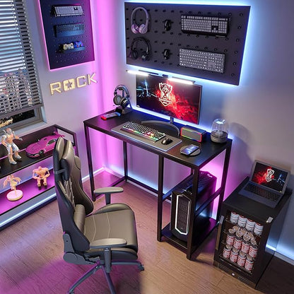 SINPAID 40'' Gaming Desk with Shelves, Black Desk for PC, Small Computer Desk, Escritorios para Computadoras