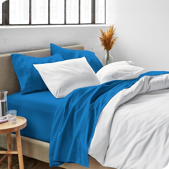 Bare Home Split King Sheet Set - 1800 Ultra-Soft Microfiber Bed Sheets - Double Brushed - Deep Pockets - Easy Fit - 5 Piece Set - Bed Sheets & Pillowcases (Split King, Medium Blue)