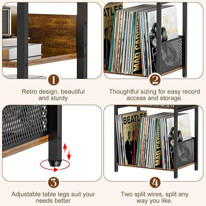 Record Player Stand with Storage Up to 100 Albums and 40 CDs, 4 Tier Vinyl Record Storage for Living Room, Turntable Stand with Record Holder & Display Shelf
