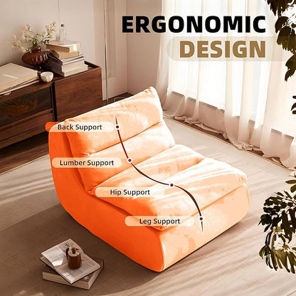 Bean Bag Chair - Memory Foam Bean Bag Chair for Adults, Comfy High-Resilience Single Sofa, Small Space Floor Chair, Chaise Lounge for Living Room, Bedroom (Orange, Cushions)