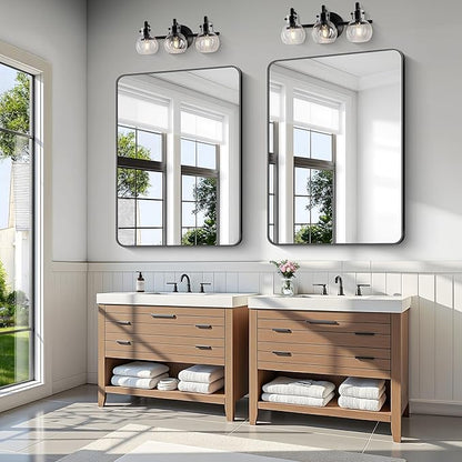 KOCUUY 36"x48" Large Rectangle Vanity Mirror, Black Metal Frame Mirror with Rounded Corner, Modern Design of Upgraded Shatterproof Glass for Bathroom, Bedroom, Living Room, Entryway