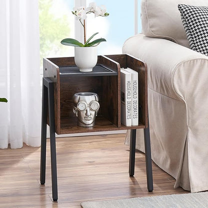 VECELO Nightstand Set of 2,Industrial End Table,Bedside Table with 2-Tier Open Storage Shelves,Wood Side Table with Metal Frame for Bedroom, Living Room,Small Spaces