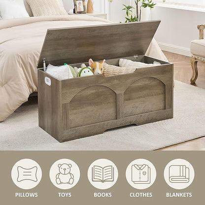 Storage Bench, 39.4" Retro Wooden Storage Chest Trunk, Large Toy Chest with Lift Top, Toy Box U-Shaped Opening, 39.4" x 15.7" x 18.3", Supports 330 lb, Entryway Bench for Living Room, Grey