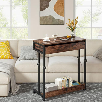 Tribesigns Portable Desk with Drawers, Mobile Laptop Desk with Wheels, Sofa Side Table Small Portable Standing Rolling Table for Home Office