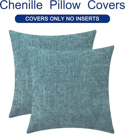 CaliTime Throw Pillow Covers Decorative 16 X 16 Inches Pack of 2 Cozy Chenille Cushion Cases for Couch Sofa Bed Living Room Home Smoke Blue