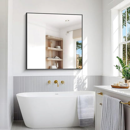 BONEWEI Bathroom Mirror,48x48 inch Large Wall Mirror for Bathroom Wall Mounted,Black Rectangle Wall Mirrors,Square Mirror for Living Room,Farmhouse, Bedroom Entryway, Horizontal/Vertical