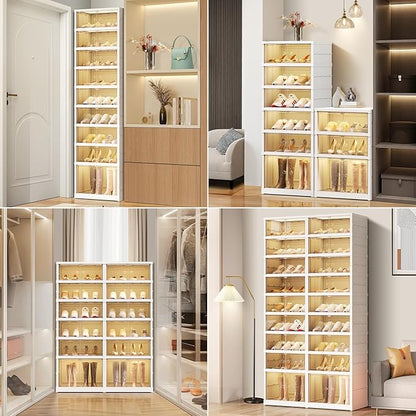 6 Tier Foldable Shoe Rack Organizer for Closet 12-24Pairs Plastic Collapsible Shoe Shelf for front door entrance Stackable Clear Folding Shoes Storage Boxes XLarge Shoe Cabinet