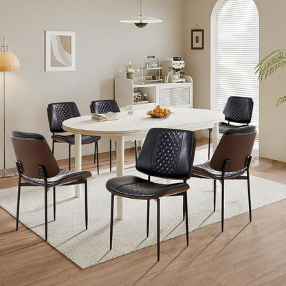 Dining Chairs Set of 2, Upholstered PU Leather Armless Chair, Mid Century Modern Dining Room Chairs, Retro Walnut Bentwood Kitchen Chair with Metal Legs and Adjustable Feet, Black