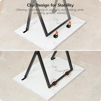 HOOBRO Folding TV Tray Tables, Set of 4 TV Trays with Storage Rack, Industrial Side Table for Eating at Couch, Foldable Snack Table for Small Space, Easy Assembly, White and Black BW50BZ01