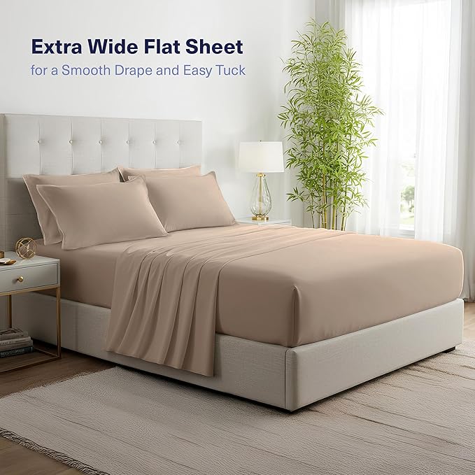 Kickoff Viscose Bamboo Sheets Full Size 4-pc 100% Organic Bamboo Viscose Bed Cooling Sheets Full Size Set Cool Bedding for hot Sleepers Sheet, Flat, Fitted, Pillowcases (Iced Latte, F)