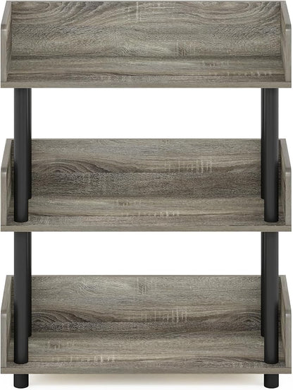 Furinno Turn-N-Tube 3-Tier Multipurposes Display Rack, Open Shelf Rack/Storage with Back & Side Panel, French Oak/Black