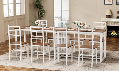 Ball & Cast Dining Table Set with Long Table and 4 Chairs,5-Piece Living Room Furniture W/ 47" Rectangle Kitchen Table,Living Room Furniture W/Backrest Chair,for Small Space,Brown+White