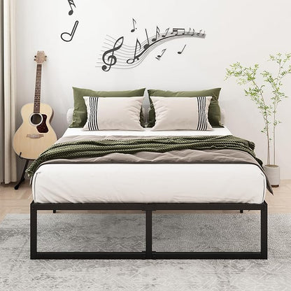 14 Inch Full Size Bed Frame No Box Spring Needed, Heavy Duty Metal Platform Beds with Sturdy Steal Slats for Mattress Foundation, Easy Assembly, Noise Free, Black