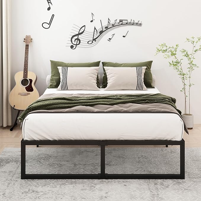 14 Inch California King Bed Frames No Box Spring Needed Heavy Duty Metal Cal King Platform for Mattress Foundation, Noise Free, Easy Assembly, Black