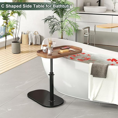 Adjustable Height C Shaped End Table with Wheels,360°Swivel Side Table, Top Tilting Laptop Stand TV Table for Sofa/Bed, Couch Tables that Slide under,Small Coffee Table for Living Room (walnut A)