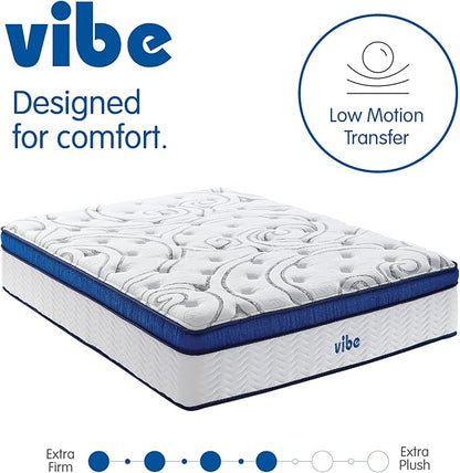 Vibe Quilted Hybrid Mattress, 12-Inch Innerspring and Pillow Top Gel Memory Foam Mattress, Fiberglass Free, CertiPUR-US Certified Bed in a Box, King, White
