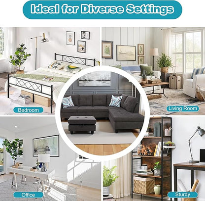 Couches for Living Room Modern L Shaped Couch Comfy Fluffy Fabric 3 Pieces Sectional Sofa with Chaise, Ottoman with Storage for Office and Small Apartment, Dark Brown