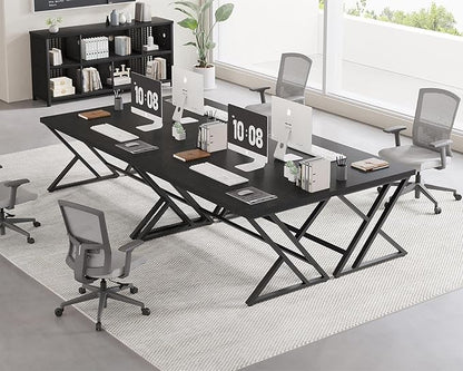 LVB Black Desk, Modern Gaming Writing Computer Desk for Home Office, Metal Wood Study Work PC Computer Table for Bedroom, Industrial Executive Student Workstation Desk, 47 Inch, Black Oak