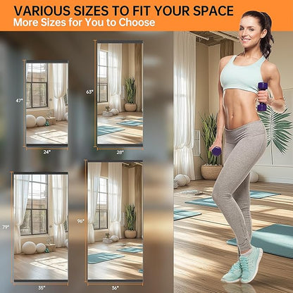 Hasipu 63''x28'' Home Gym Mirror Large Full Length Wall Mounted Full Body Mirror for Yoga Dance Fitness Exercise Studio Bedroom Garage, Frameless Tempered Glass Workout Mirrors Black Rectangular