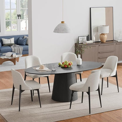 Casaphoria 67" Oval Dining Table, Modern Wood Kitchen Table with Cone Shaped Stripe Base for Living Room & Dining Room, Easy Assembly Farmhouse Furniture for 4-6, Black