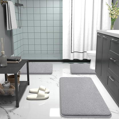 OLANLY Thick Memory Foam Bath Mat Rug 34x21, Extra Soft Absorbent Bathroom Rugs, Quick Dry Bath Mats, Non-Slip, Machine Washable Carpet for Bathroom, Tub and Shower, Home Decor Accessories, Grey