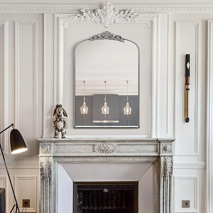 Micasso Arendahl Traditional Arch Mirror, 36" x 24" Silver French Style Arched Mirror for Countertop, Entryway, Fireplace and Living Room