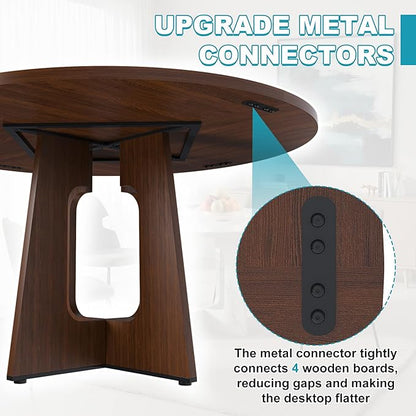 47" Round Dining Table for 4-6, Modern Small Dinner Table Farmhouse Round Kitchen Tables with Wood Grain Finish for Dining Room, Kitchen, Living Room, Walnut Brown