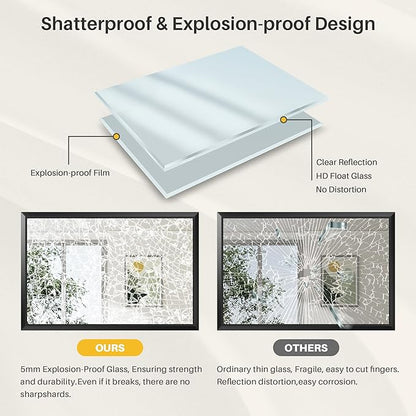 24x32 Inch Black Bathroom Mirror for Wall, Thick Metal Framed Rectangle Mirrors for Over Sink, Bedroom, Living Room, Entryway, Anti-Rust, HD Tempered Glass