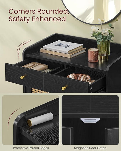 VASAGLE BOHOVEN Collection - Buffet Cabinet, Sideboard Storage Cabinet with Rattan-Like Doors and Drawers, Accent Cabinet, Adjustable Shelf, Boho Style, for Living Room, Ebony Black