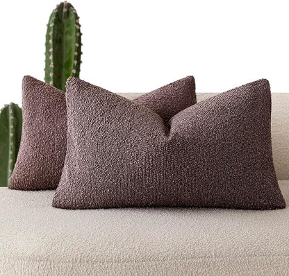 Foindtower Pack of 2 Textured Boucle Throw Pillow Covers Accent Solid Decorative Lumbar Pillow Cases Cozy Soft Couch Cushion Case for Chair Sofa Bedroom Living Room Home Decor 12x20 Inch Dark Purple
