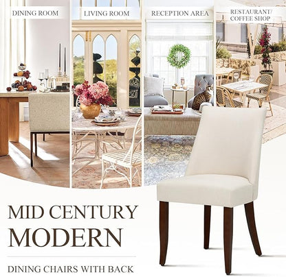 COLAMY Upholstered Dining Chairs Set of 2, Mid Century Modern Kitchen Chairs with Back, Farmhouse Fabric Side Dining Room Chairs with Wood Legs for Dining Room Restaurant, Beige