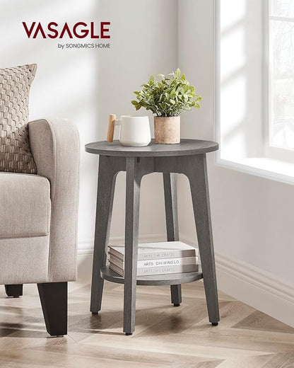 VASAGLE Side Table, Small Round End Table with Lower Shelf, Nightstand for Small Spaces, Living Room, Bedroom, Smoky Gray ULET283T68
