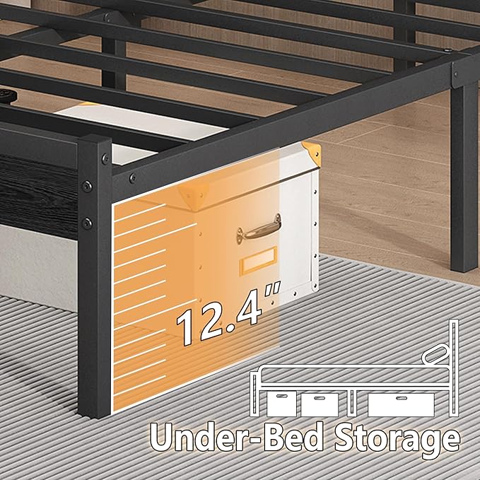 14 Inch Classic Metal Platform Bed Frame-Twin Bed Frame with Headboard,Steel Slats Support-LED Bed Frame with USB Charging Station,Under Bed Storage,No Box Spring Needed,Noise Free