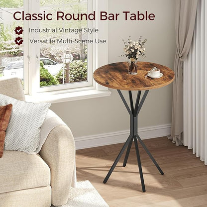 Bar Table, Round High Top Pub Table, 36.2'' Tall Cocktail Table, Metal Frame, Industrial Style, for Small Space, Bistro, Cafe, Banquet, Restaurant, Rustic Brown and Black BTHR12701