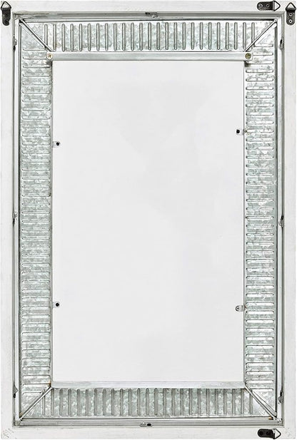 Kate and Laurel Deely Farmhouse Wall Mirror, 27 x 39, White and Silver, Rustic Wall Decor with Galvanized Metal Frame