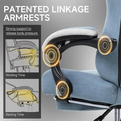 GTPLAYER Office Chair, Gaming Computer Desk Fabric Chair with Footrest, High Back Ergonomic Office Chair with Pocket Spring Lumbar Support and Linkage Armrests Adjustable Height Swivel for Home Task