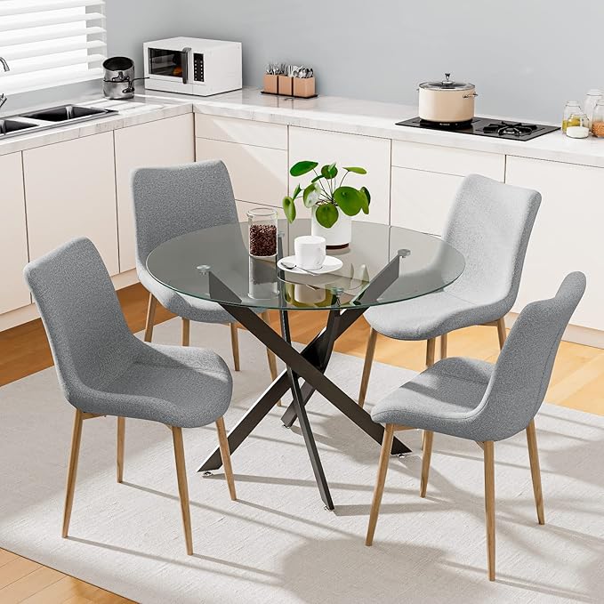 Round Tempered Glass Dining Table for 2-4 with Metal Legs, 35.5 in Modern Small Kitchen Table for Kitchen Dining Room (Black)