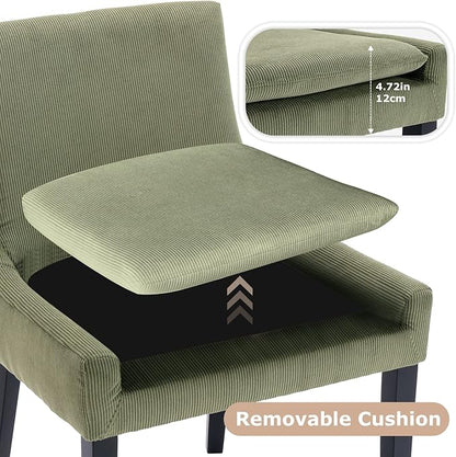 COLAMY Modern Dining Chairs Set of 2, Upholstered Corduroy Accent Side Chairs with Mid Back and Wood Legs for Living Room/Dining Room- Light Green