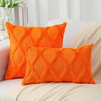 decorUhome Fall Throw Pillow Covers 24x24 Inch Set of 2, Soft Plush Faux Fur Wool Orange Couch Pillow Covers, Decorative Neutral Pillow Cases for Bed Sofa Living Room Home Decor