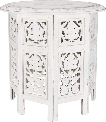 The Wooden Town Handcrafted White Wood End Table - Antique Finish, Small Accent Table 18"x18" for Living Room, Bedroom, Sofa Side or Nightstand Use