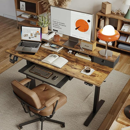 Agilestic Electric Standing Desk with 2 Drawers and Keyboard Tray, 48 x 23 Inches Ergonomic Adjustable Height Desk with Storage, Sit Stand Computer Workstation, Rustic Brown