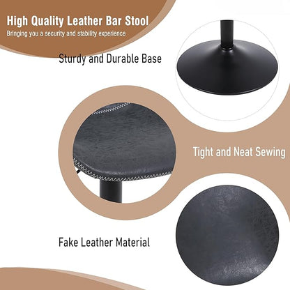 Bar Stools Set of 2, Swivel Counter Height Barstools with Back, Adjustable Bar Chairs, Tall Armless PU Leather Kitchen Island Stool (Black)