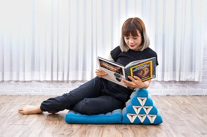 Leewadee 1-Fold Mat with Triangle Cushion – Comfortable TV Pillow, Foldable Mattress with Cushion Made of Kapok, 30 x 20 inches, Light Blue