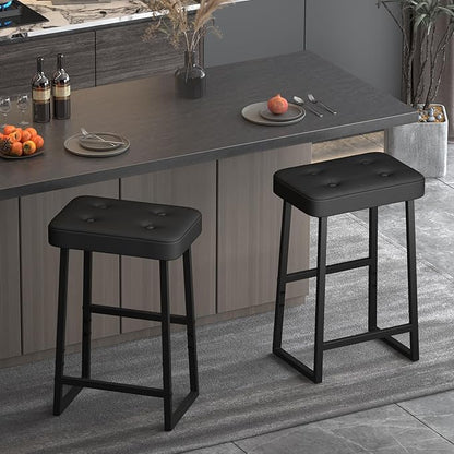 Bar Stool, Kitchen Island Chairs,Counter Height Bar Stools, Modern Synthetic Leather with Stitching, 26 inches high, for Kitchen/Family Restaurant/Dining Room/Farmhouse, Black