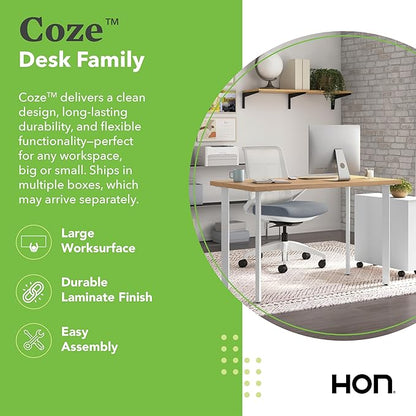 HON Coze Home Office Desks, Sturdy Table Computer Desk, 54", Natural Recon Top, Silver Base
