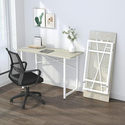 47 inch Folding Desk, Writing Gaming Computer Camping Table, No Assembly Required Home Office Desk, Natural and White